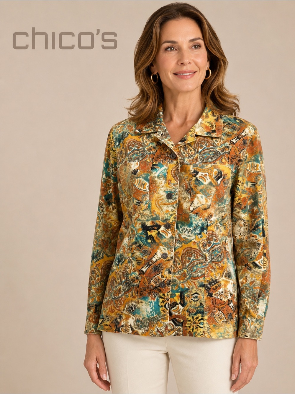 Chico’s Paisley Light Corduroy Button Front Jacket